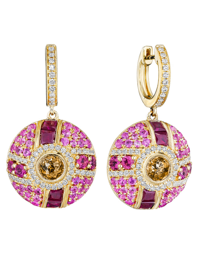 Crown Candy Cane Ruby Earrings