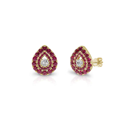 Crown Berry 3 in 1 Pear Shape Rubies Earrings