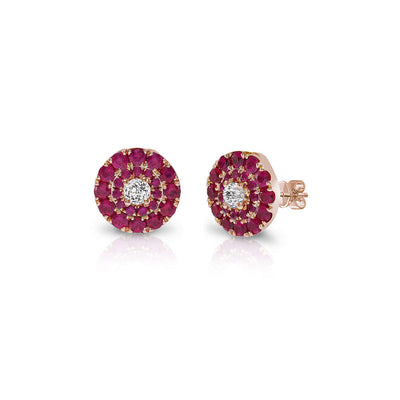 Crown Berry 3 in 1 Round Shape Rubies Earrings