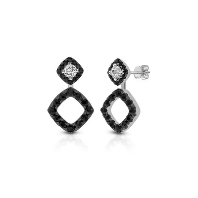 Crown Berry 3 in 1 Cushion Shape Black Sapphire Earrings